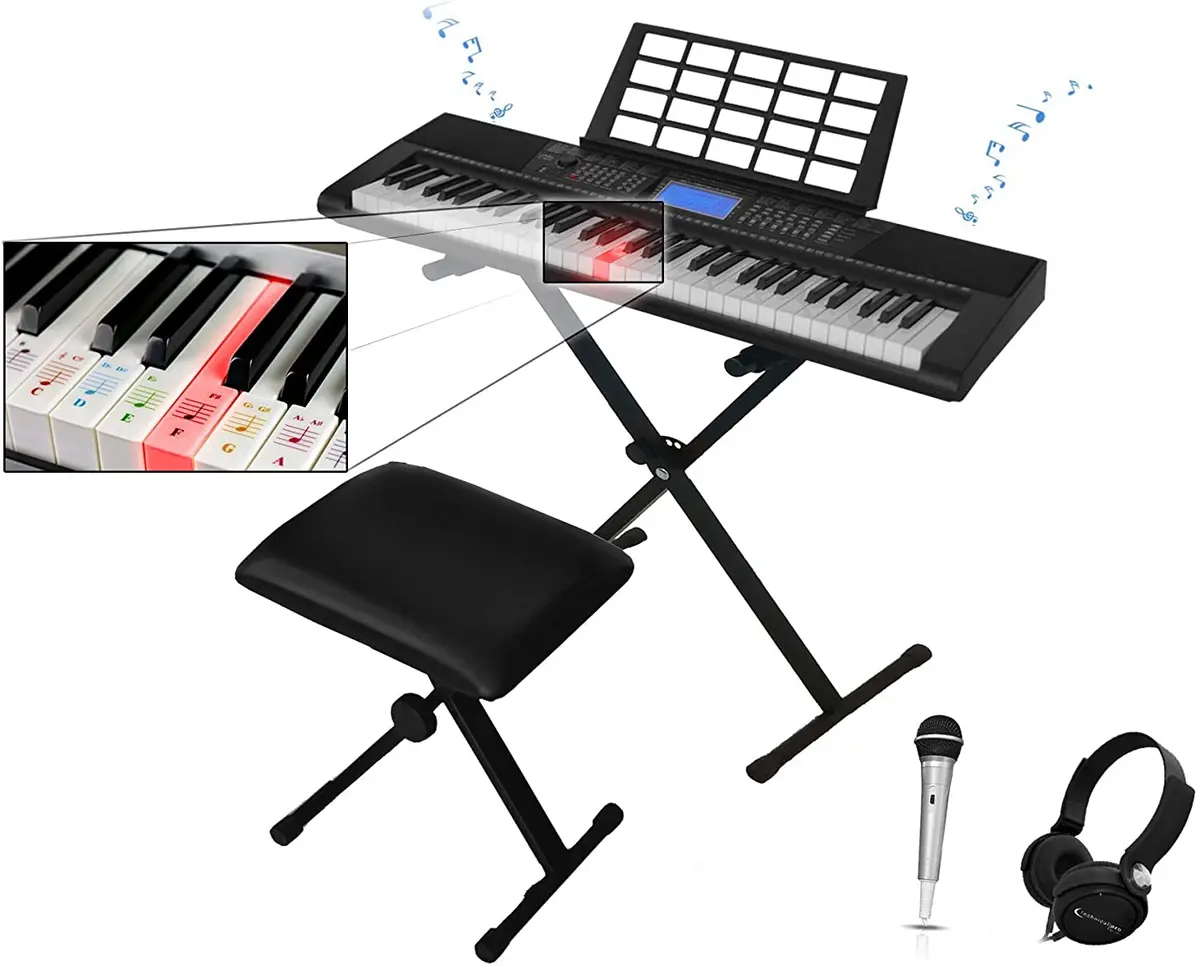 Technical Pro 61-Key Electronic Piano Bundle With Stand Stool Headphones Mic 1