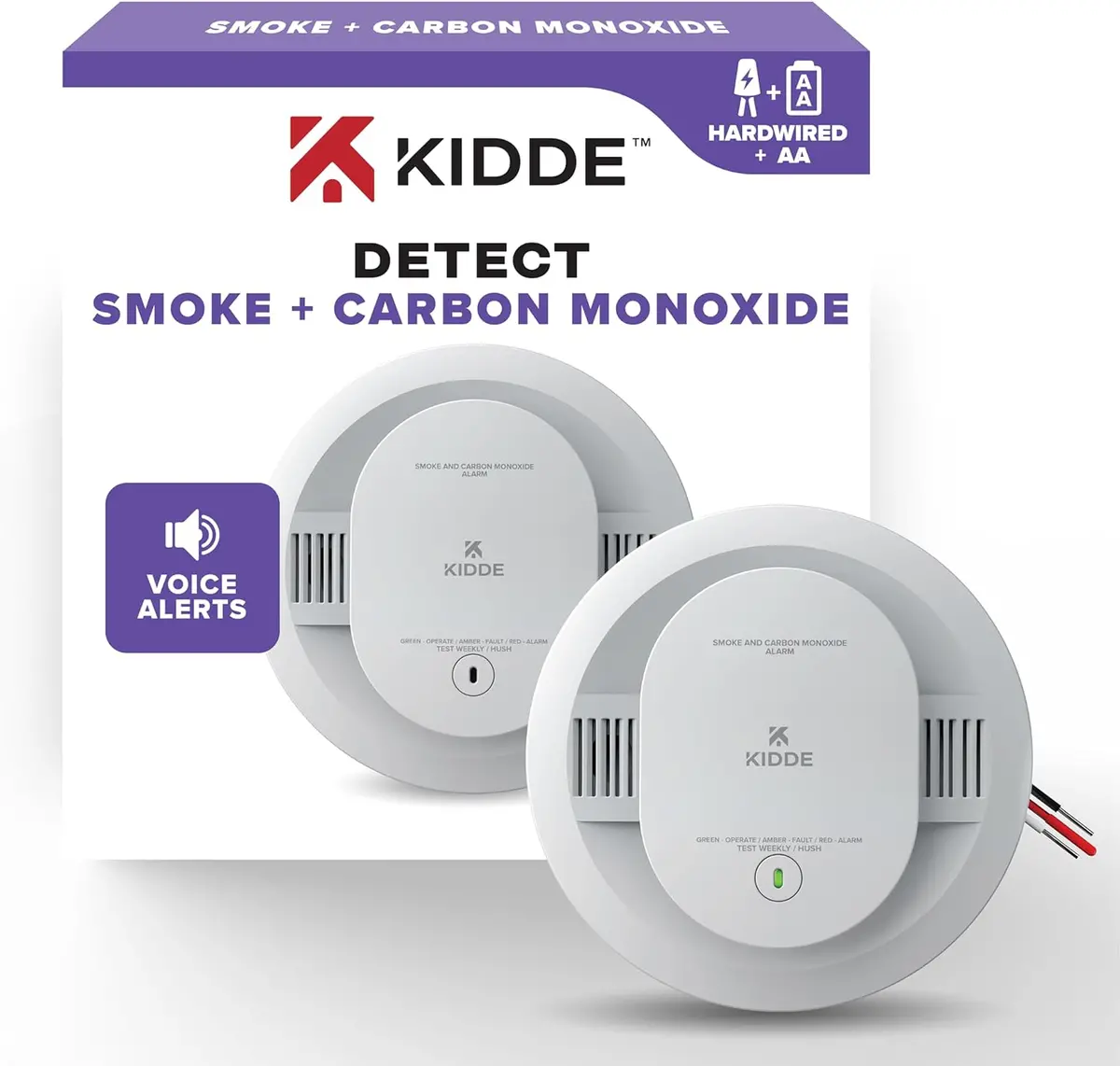 Kidde 30Cuar-V Hardwired Smoke & Carbon Monoxide Detector, Aa Battery Backup, Voice Alerts, Interconnectable, Led Warning Light Indicators, White 1
