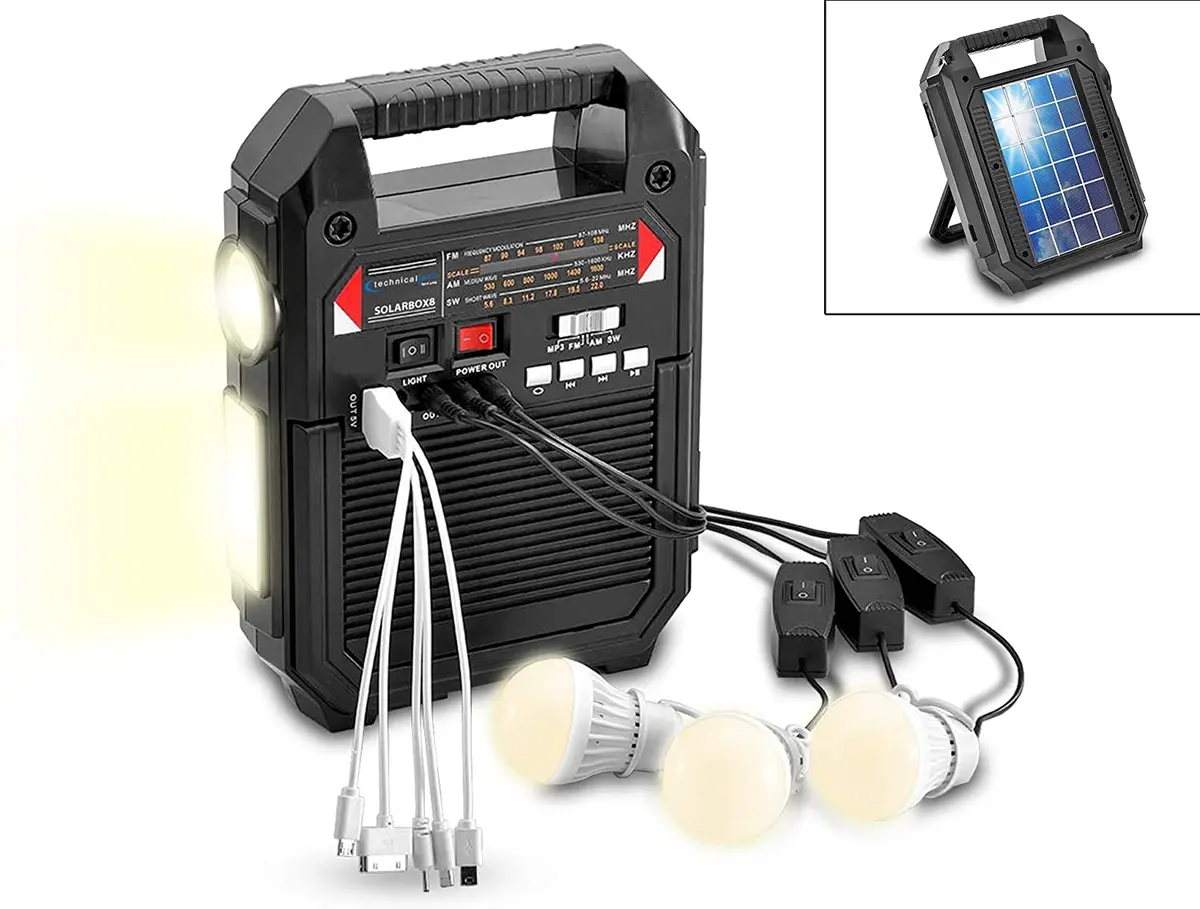 Technical Pro Solarbox8 Adventure Series 9-In-1 Solar Am/Fm/Short Wave Radio W/ Led Lights Bluetooth & Power Bank 1