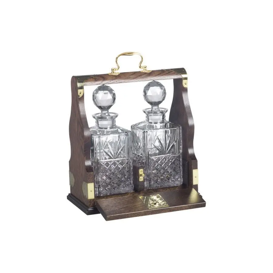 2-Piece Crystal Decanter & Oak Tantalus Set 1