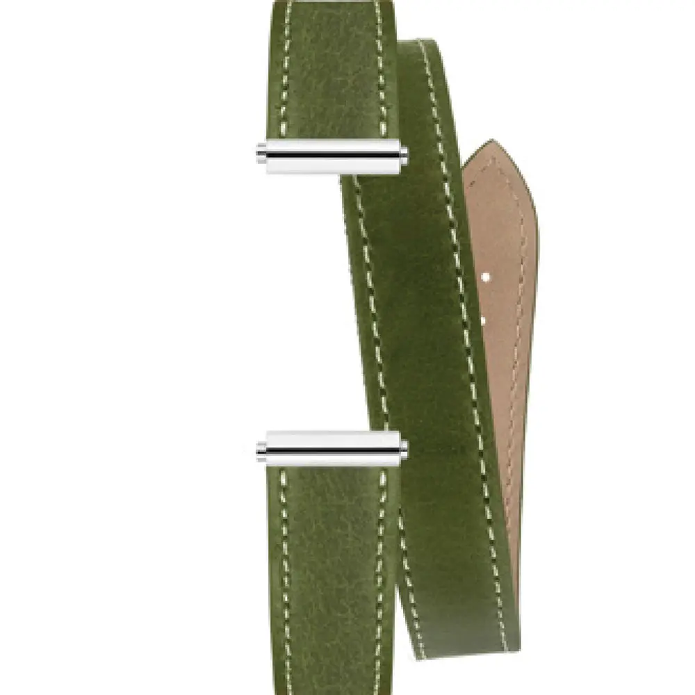 Antarès Interchangeable Watch Strap – Green Leather / Stainless Steel - Wrap Around 1