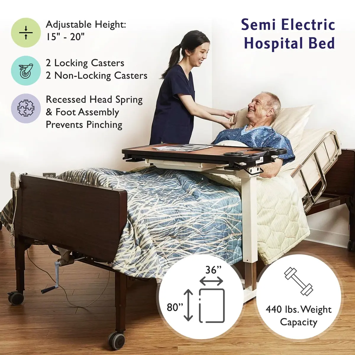 Semi Electric Hospital Bed Mattress Rails Options 3
