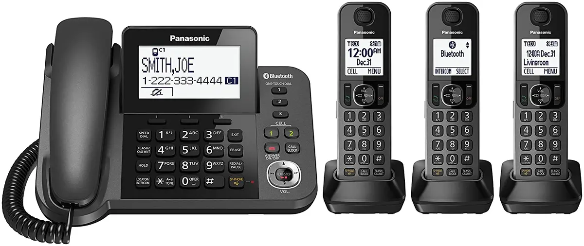 Panasonic Kx-Tgf383m Link2cell Bluetooth Corded / Cordless Phone And Answering Machine With 3 Cordless Handsets 1