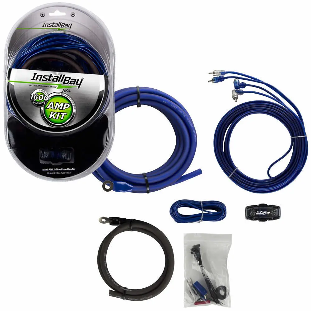 The Install Bay Ak4 Blue 1600W 4 Gauge Complete Amplifier Wiring Kit 1