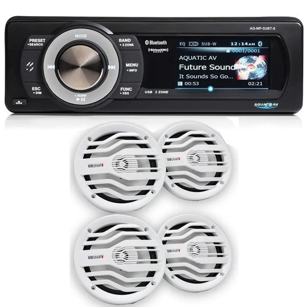 Aquatic Av Aq-Mp-5Ubt-S Marine Stereo & Nk2-116W 6.5" 2-Way Coaxial Marine Speakers (2 Pair) 1