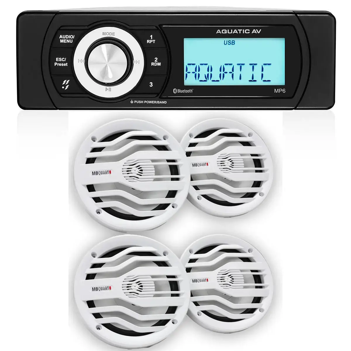 Aquatic Av Mp6 Marine Stereo & Nk2-116W 6.5" 2-Way Coaxial Marine Speakers (2 Pair) 1