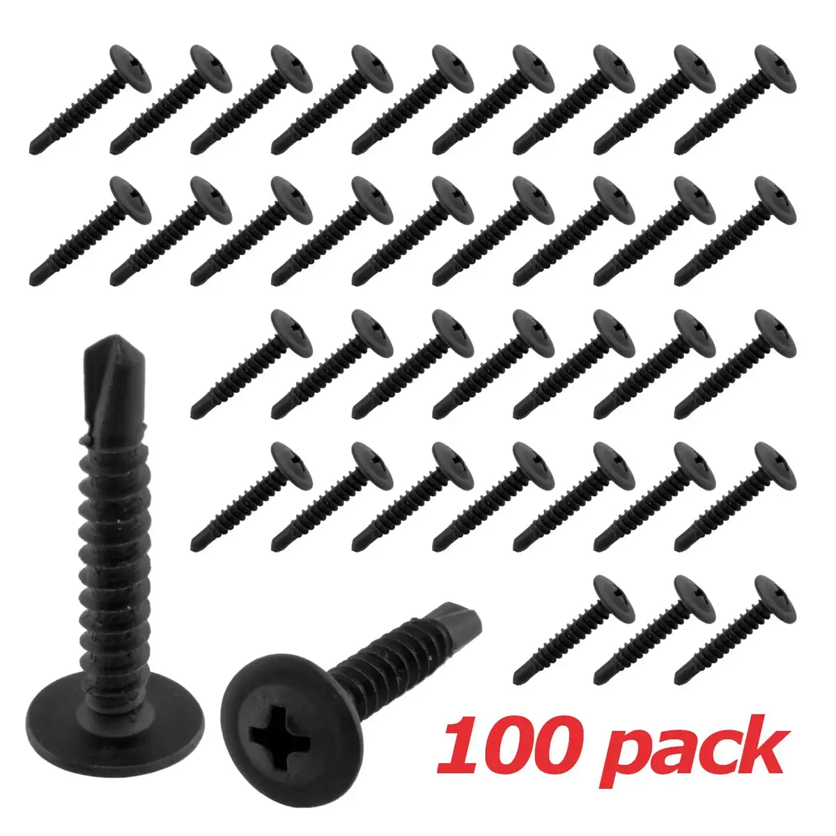 Black Phillips Wafer Head Self Tapping/Drilling Screws 1 1/2" (100/Pk) 1