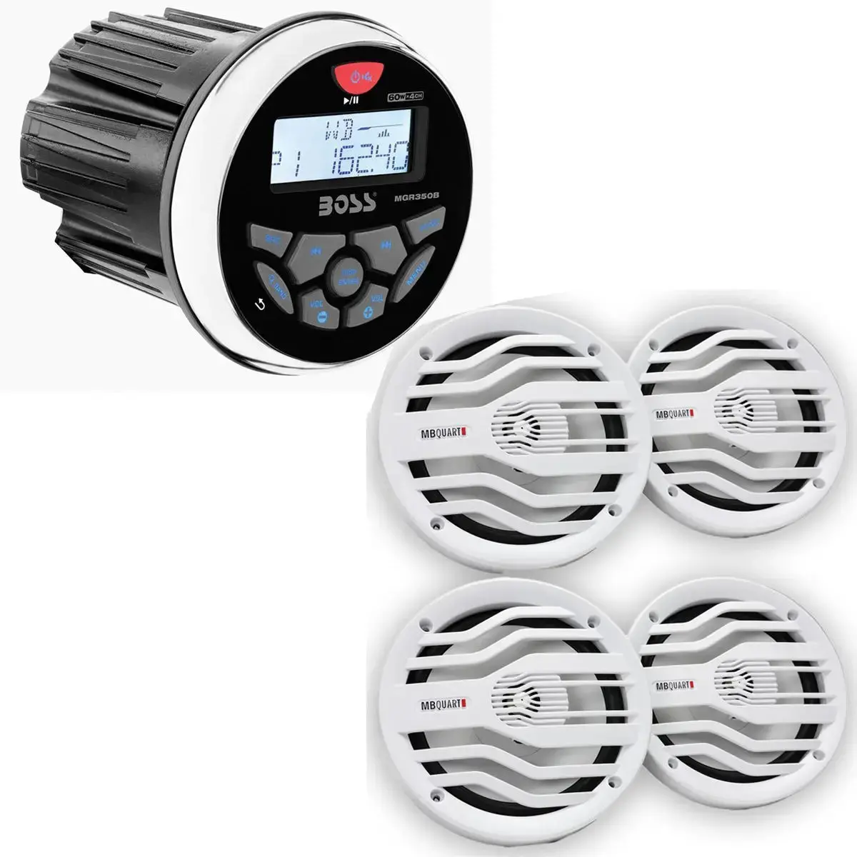 Boss Audio Mgr350b Marine Receiver & Mb Quart Nk2-116W 6.5" 2-Way Speakers (2 Pair) 1