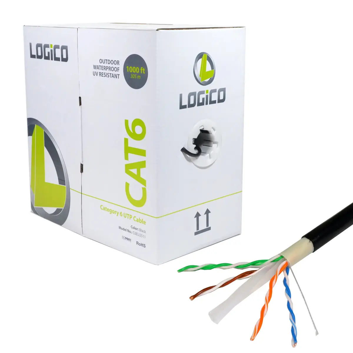 Cat6 Black Outdoor Utp Direct Burial Network 1000 Feet 23 Awg Uv Cable 1