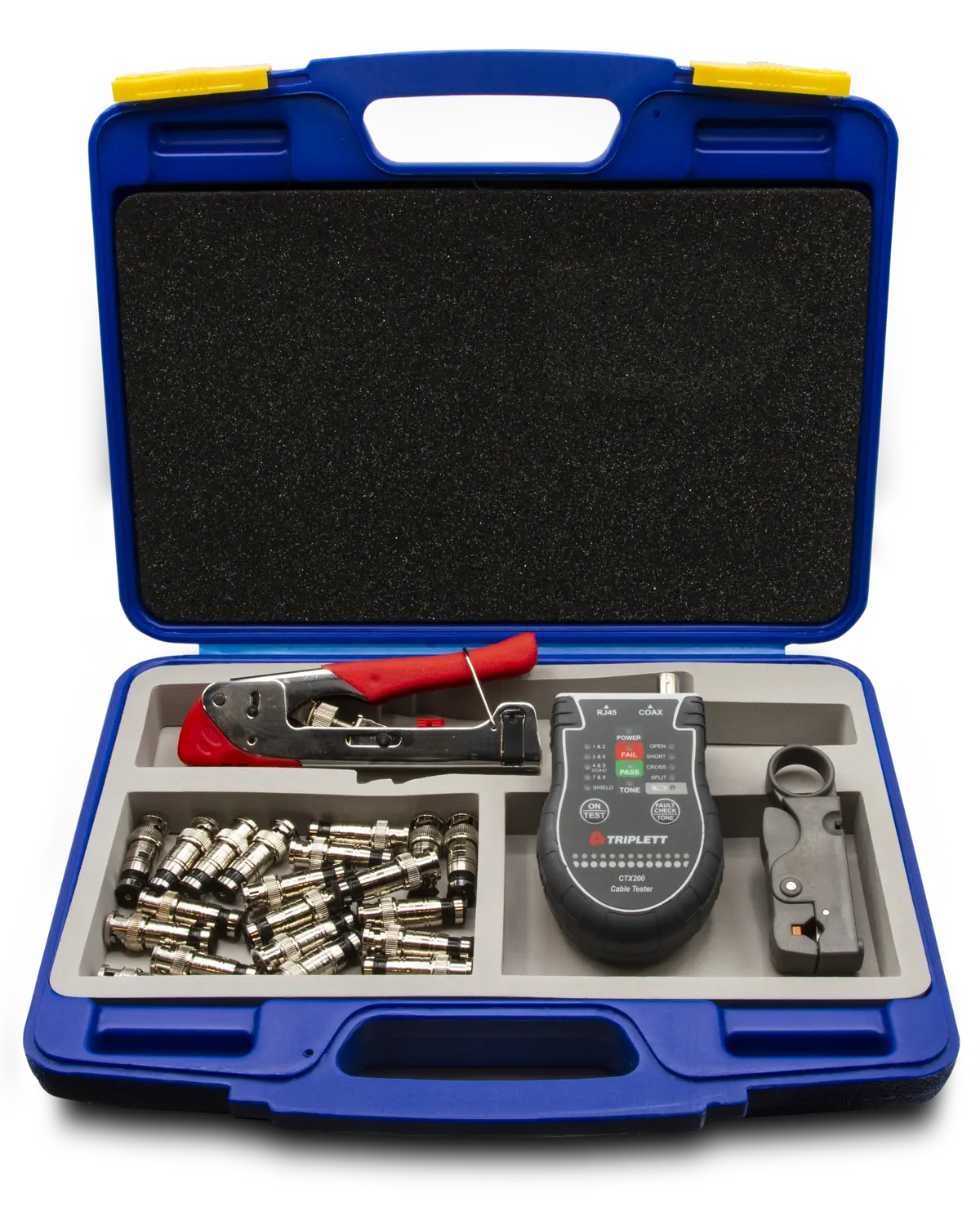 Universal Compression Tool Kit With Wire Cutter, Connectors And Cable Tester : Terminates Bnc, Rca, And F Connectors  - (Cs-Tk00) 1