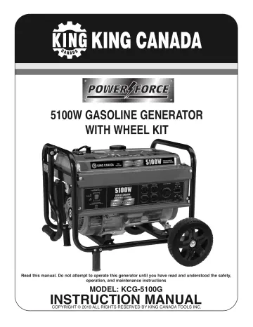 King Canada Kcg-5100G Gasoline Generator W/ Wheel Kit. 1