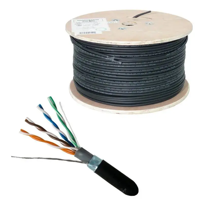 Direct Burial Cat5e Outdoor 24Awg Solid Bare Copper Black 1000Ft Cable 1