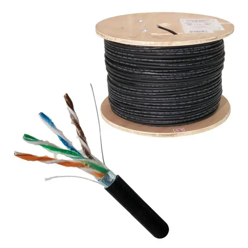Direct Burial Cat5e Outdoor 24Awg Solid Bare Copper Black 1000Ft Cable 1