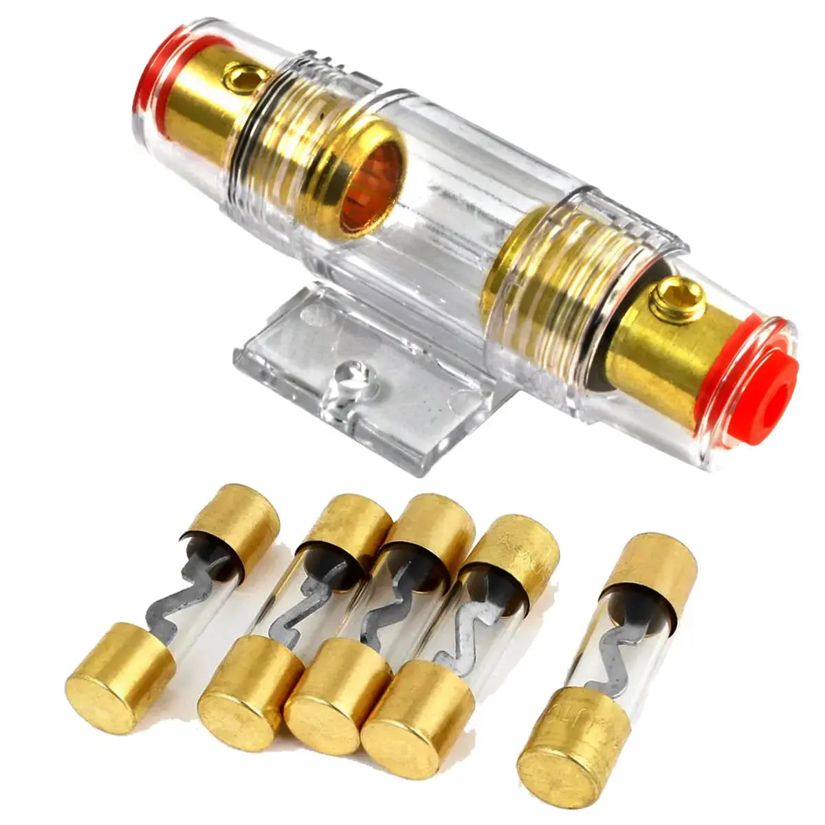 Gold Plated Universal 4 Or 8 Gauge Input/Output Inline Agu Fuse Holder With 30-120 Amp Agu Fuse 1