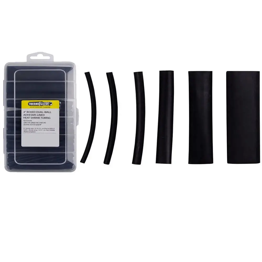 Ibhst62ab 62 Pc Dual Wall Heat Shrink Kit - 4In Assorted 3:1 Black 1
