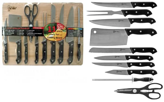 Chef Valley 11-Piece Cutlery Set W/ Wood Cutting Board 1