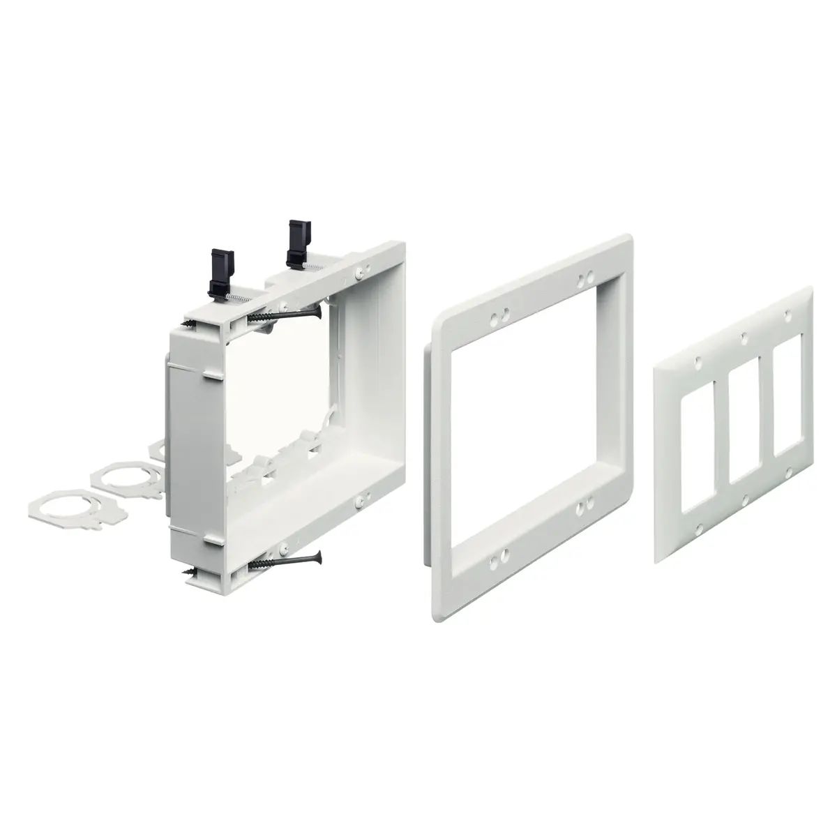 Arlington Lvu3w 3-Gang Recessed Low Voltage Mounting Bracket With Paintable Wall Plate, White 2