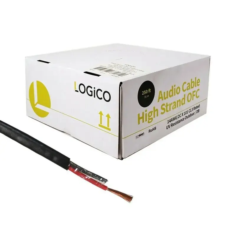 Logico Audio Cable Wire 14/2 Awg In-Wall Outdoor Direct Burial Uv Black 250Ft 1