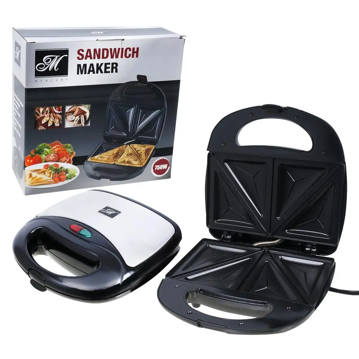 Mercury Sandwich Maker And Toaster With Non-Stick Surface, Black 1