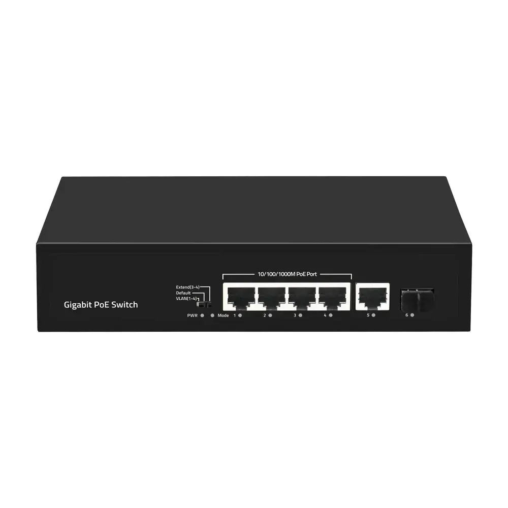 6-Port Unmanaged Gigabit Poe Switch 4X Poe Ports Rj45 Sfp Uplink 60W Esd & Surge Protected 1