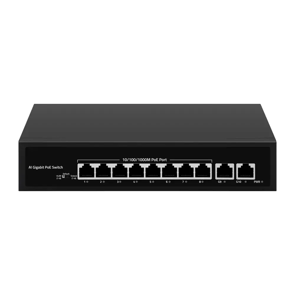 10-Port Unmanaged Gigabit Poe Switch 8X Poe Ports 2X Rj45 Uplink 60W Ai Extend Vlan & Poe Watchdog 1