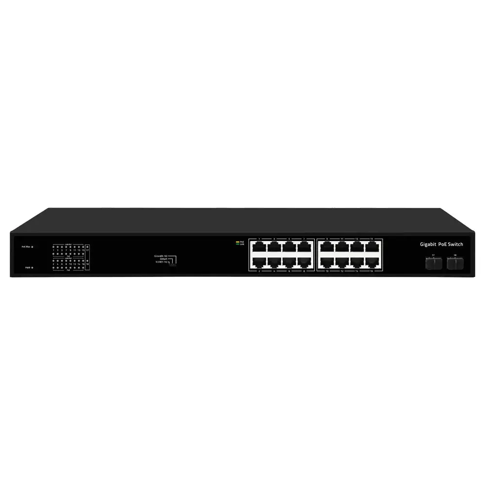 18-Port Unmanaged Gigabit Poe Switch 16X Poe Ports 2X Sfp Uplink 280W Power Budget Vlan & Poe Extend Mode 1