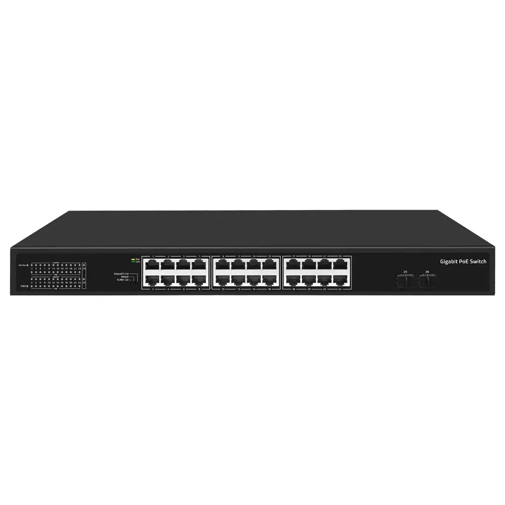 26-Port Unmanaged Gigabit Poe Switch 24X Poe Ports 2X Sfp Uplink 60W Fanless Silent Design Vlan/Extend Modes 1