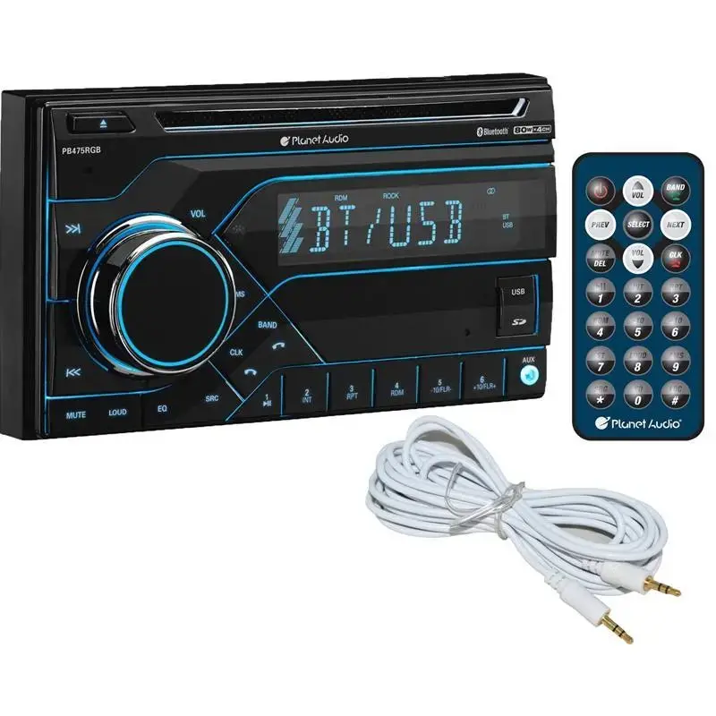 Planet Audio Pb475rgb Cd Mp3 Usb Am/Fm Bluetooth Car Stereo + Free Aux 1