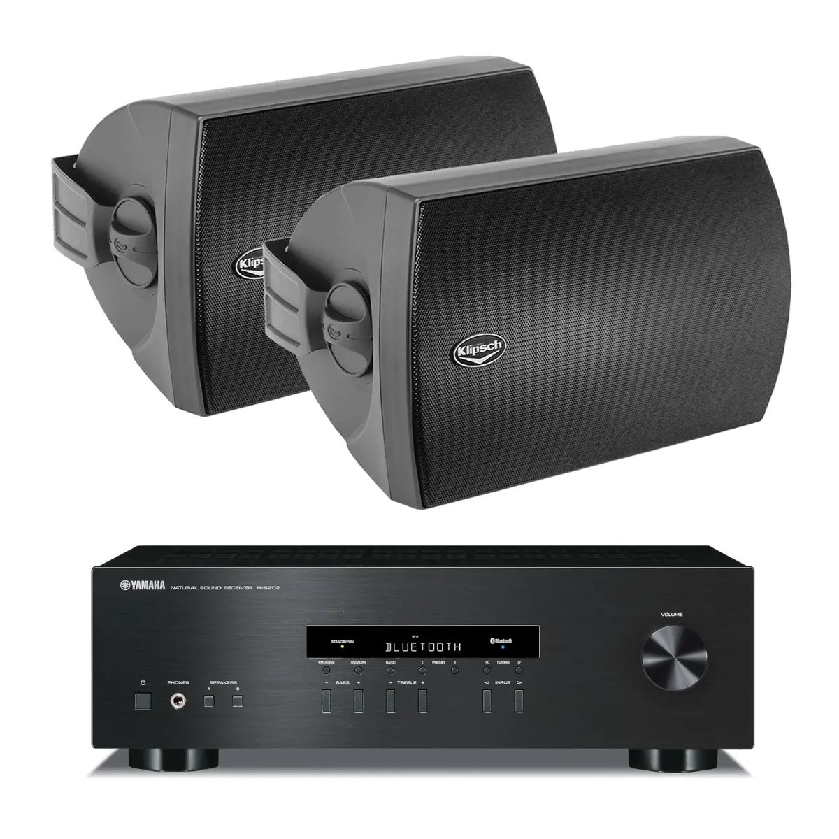 Klipsch Aw-650 6.5" 340W Outdoor Speakers And Yamaha R-S202 2-Channel Stereo Receiver 1