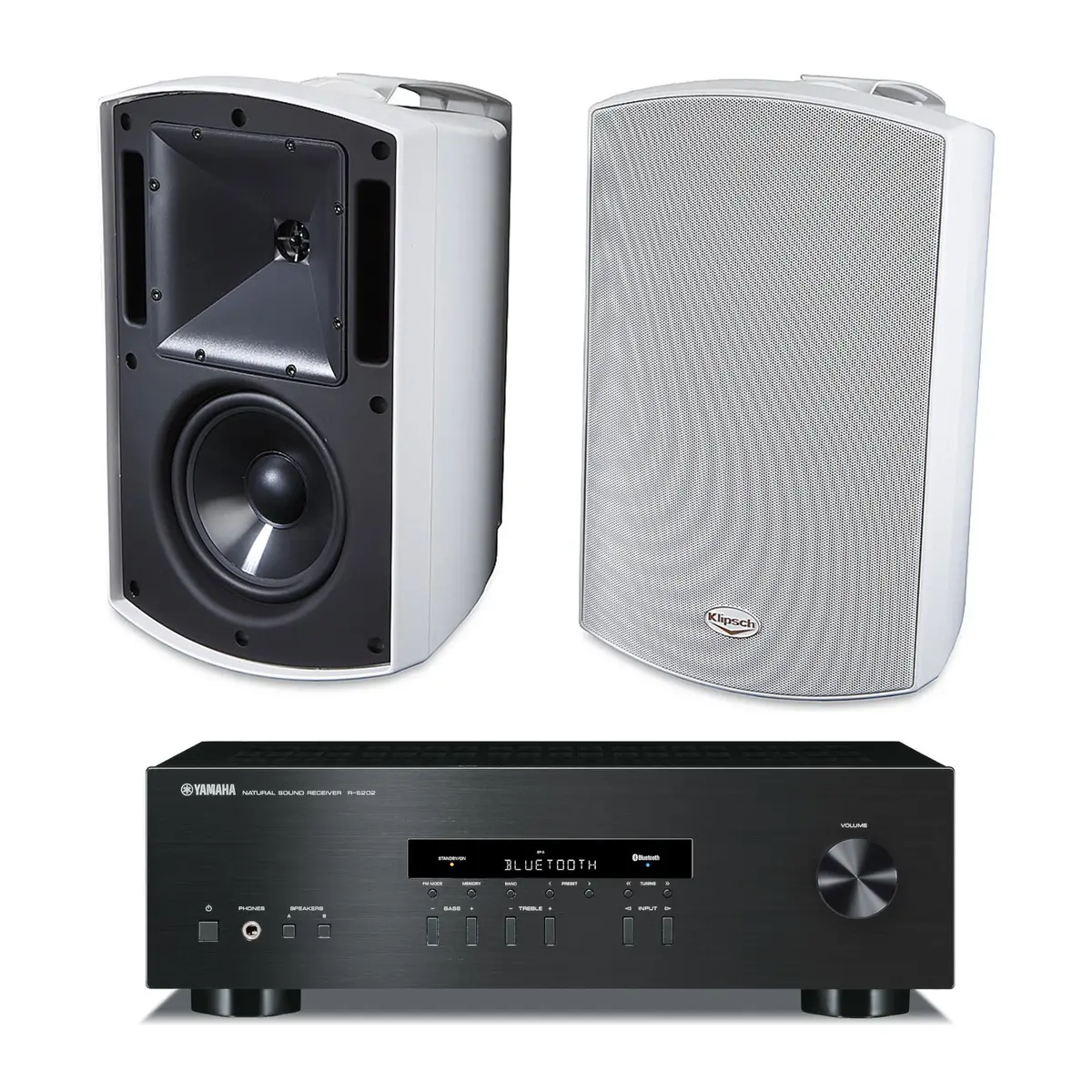 Klipsch Aw-650 6.5" 340W Outdoor Speakers And Yamaha R-S202 2-Channel Stereo Receiver 1