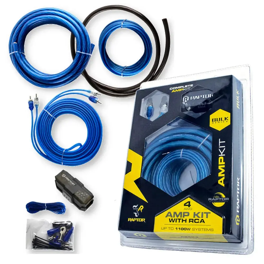 Raptor R2ak4 4 Gauge Complete Amp Kit W/ Rca For Up To 1100W Systems 1