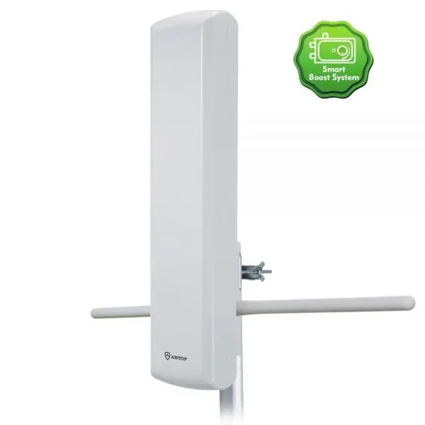 Antop Sbs-802 Hd Smart Panel Hdtv & Fm Outdoor Amplified Antenna With Smart Boost System, 85 Mile Range - White 1
