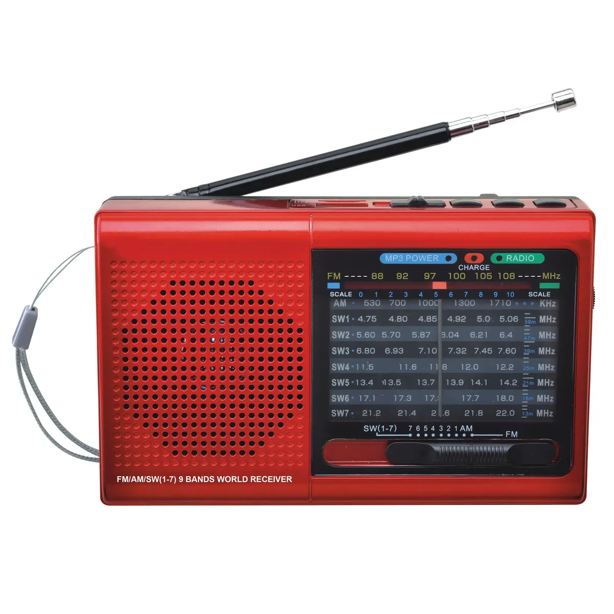 Supersonic Sc-1080Bt Red Rechargeable 9 Band Am/Fm Bluetooth Radio 1