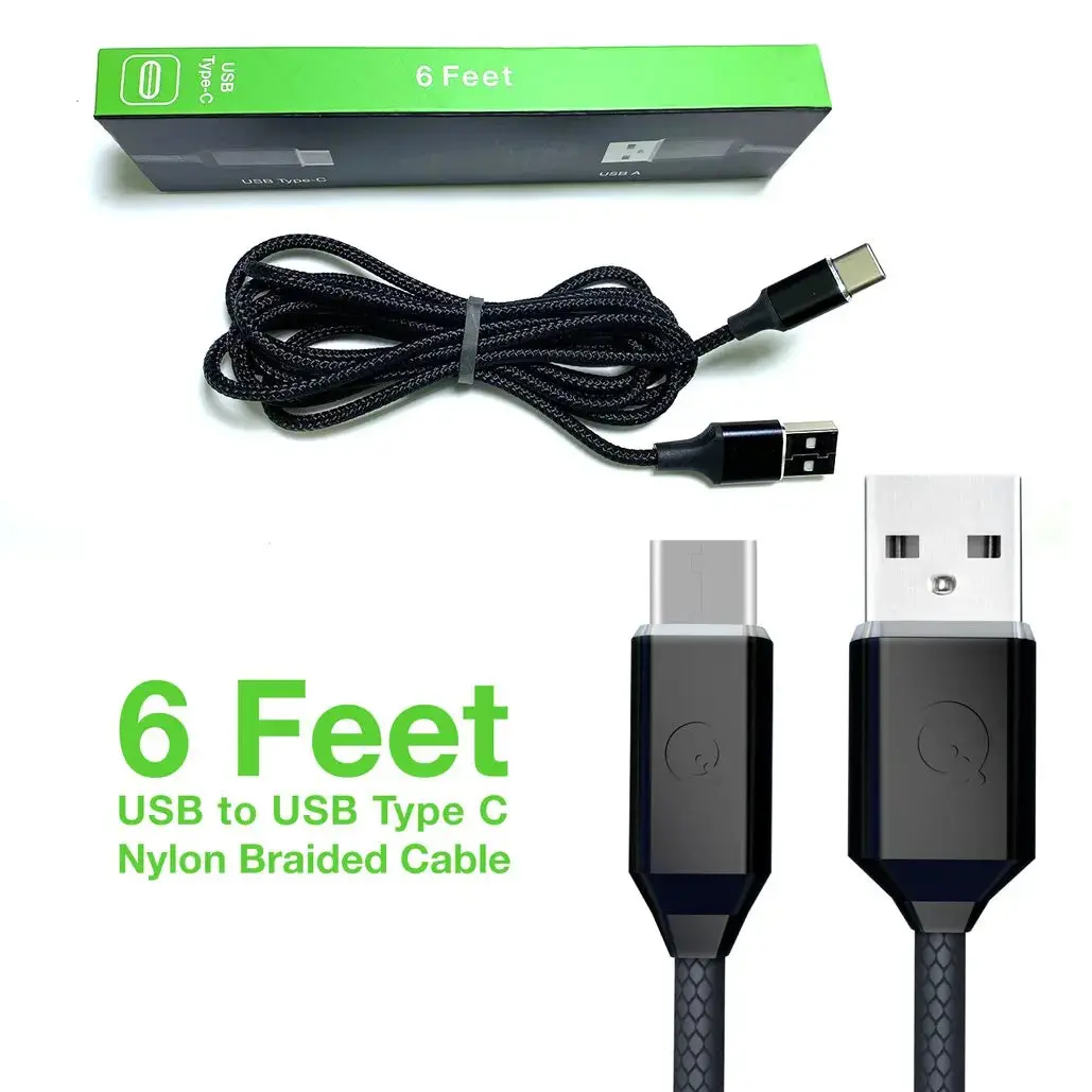 Soft Nylon Braided Usb Type-C To Usb-A Male Usb Charger Cables - 6 Feet, Black 1