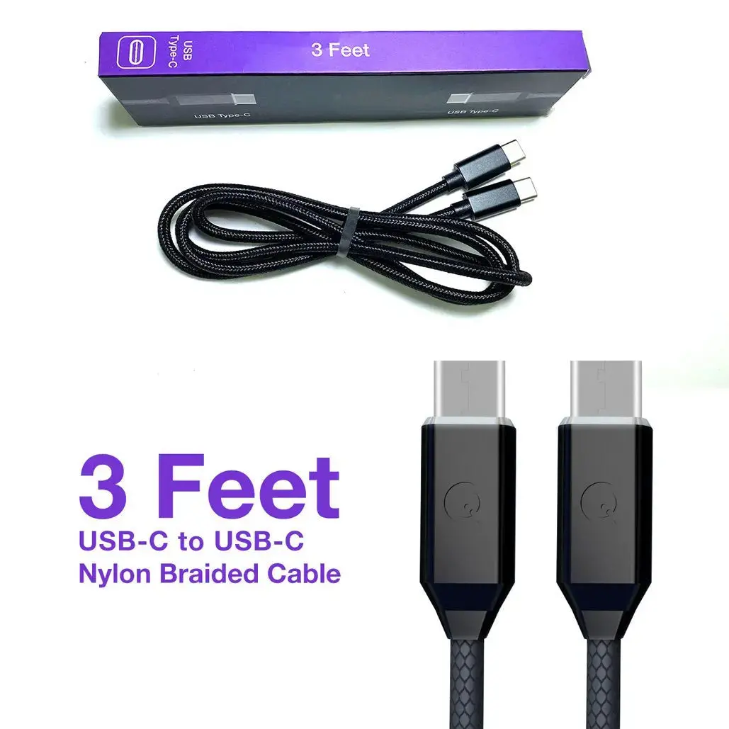 Soft Nylon Braided Usb Type-C To Usb-C Male Usb Charger Cables - 3 Feet, Black 1