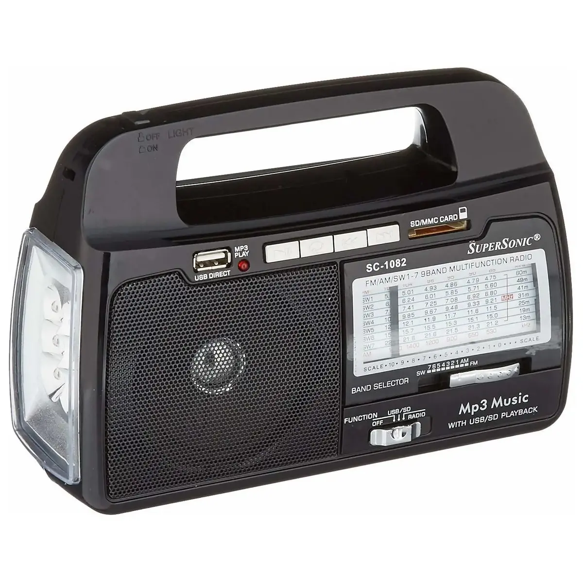 Supersonic Sc1082 9 Band Am/Fm/Sw1-7 Portable Usb Sd Torch Light Radio 1