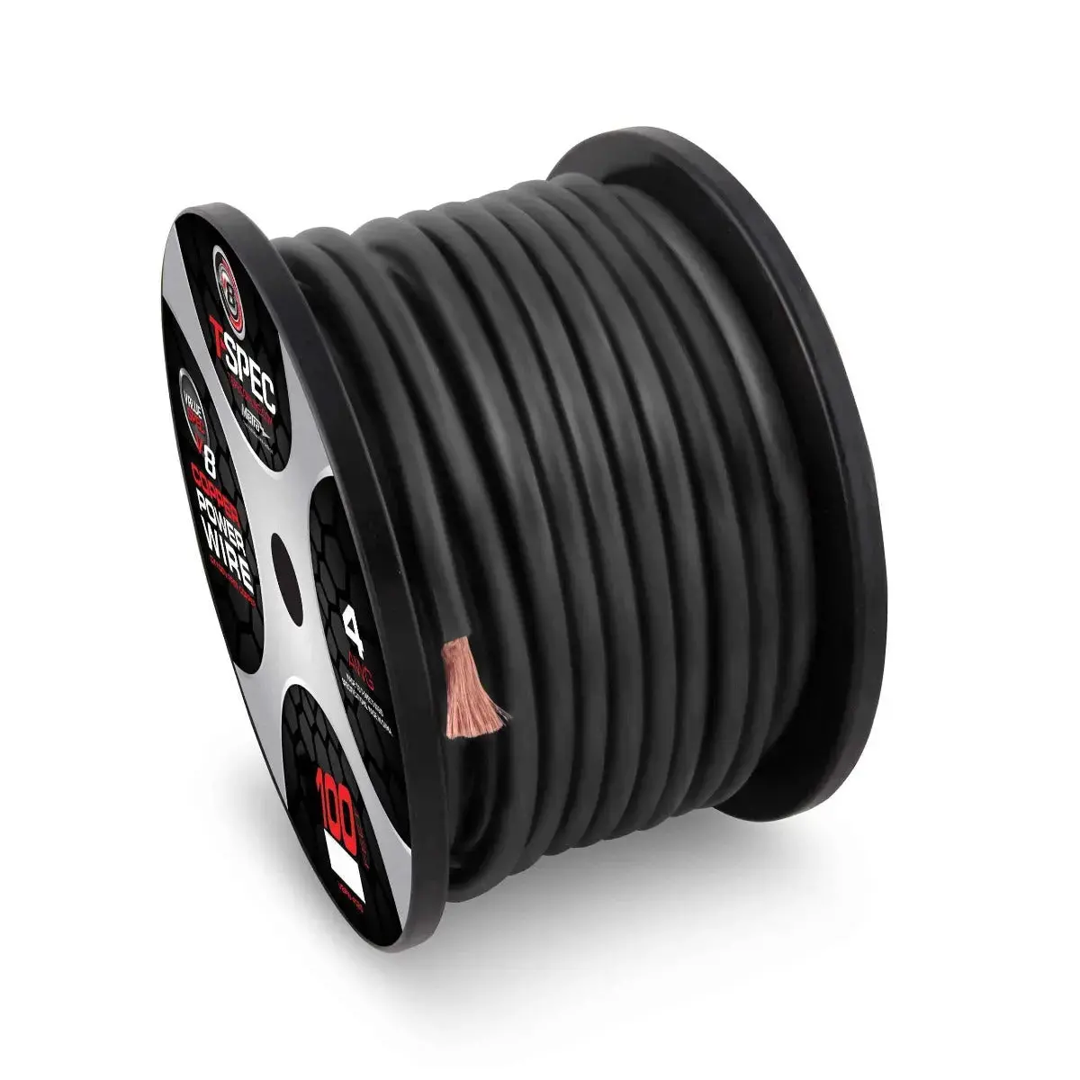 T-Spec V8GT4BK-100 – 4-Gauge Ultra-Flexible OFC Power Wire, Black (25–100 ft)