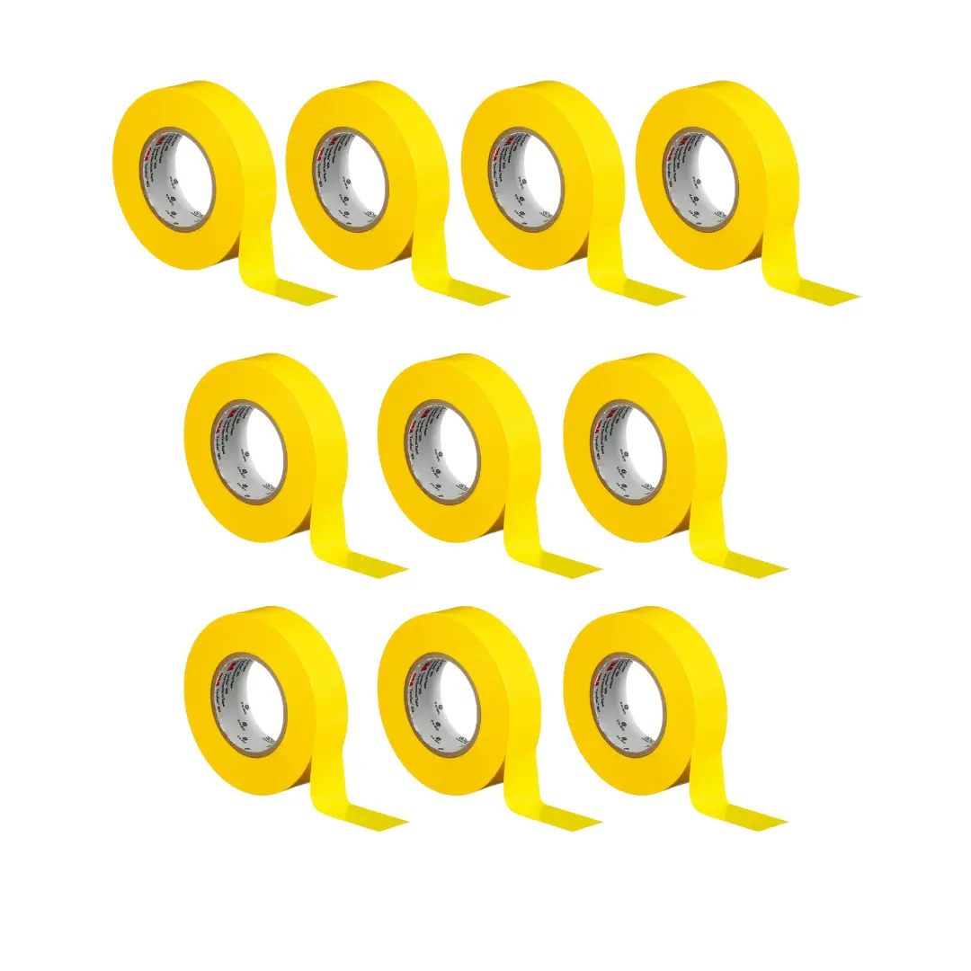 3M Temflex Multi-Purpose Vinyl Electrical Tape 165, 3/4 In X 60 Ft ,Yellow, 10 Roll Pack 1