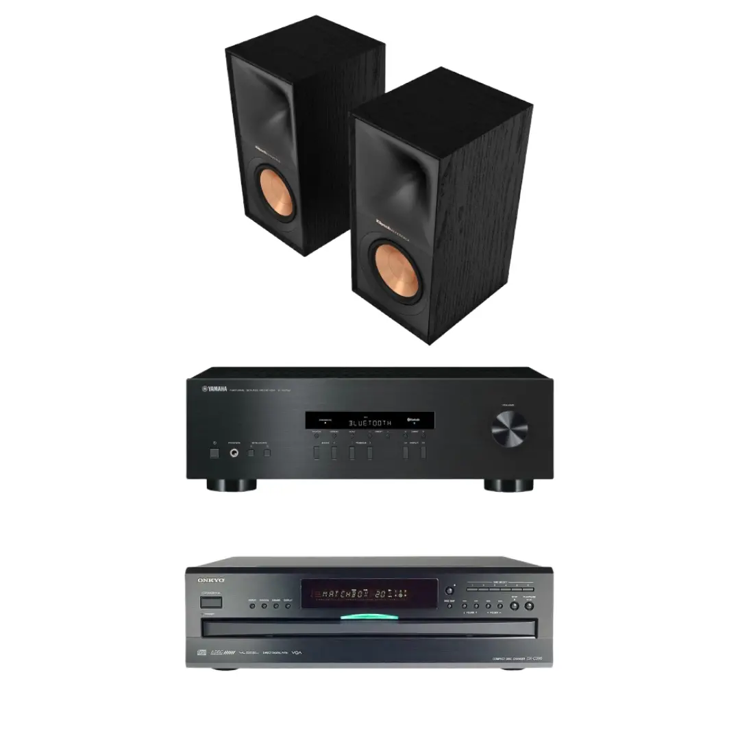 Klipsch R-50M Bookshelf Speakers, Onkyo Dx-C390 6-Disc Cd Player And Yamaha R-S202 2-Channel Receiver 1