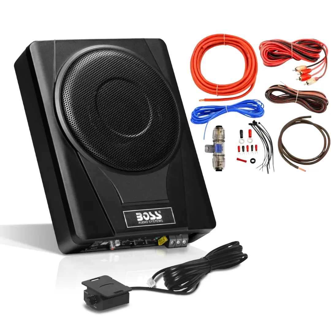 Boss Audio Bass8 Low Profile Under Seat Powered Car Subwoofer And Install Bay Ak8ofc 8 Gauge Ofc Complete Amplifier Installation Kit 1