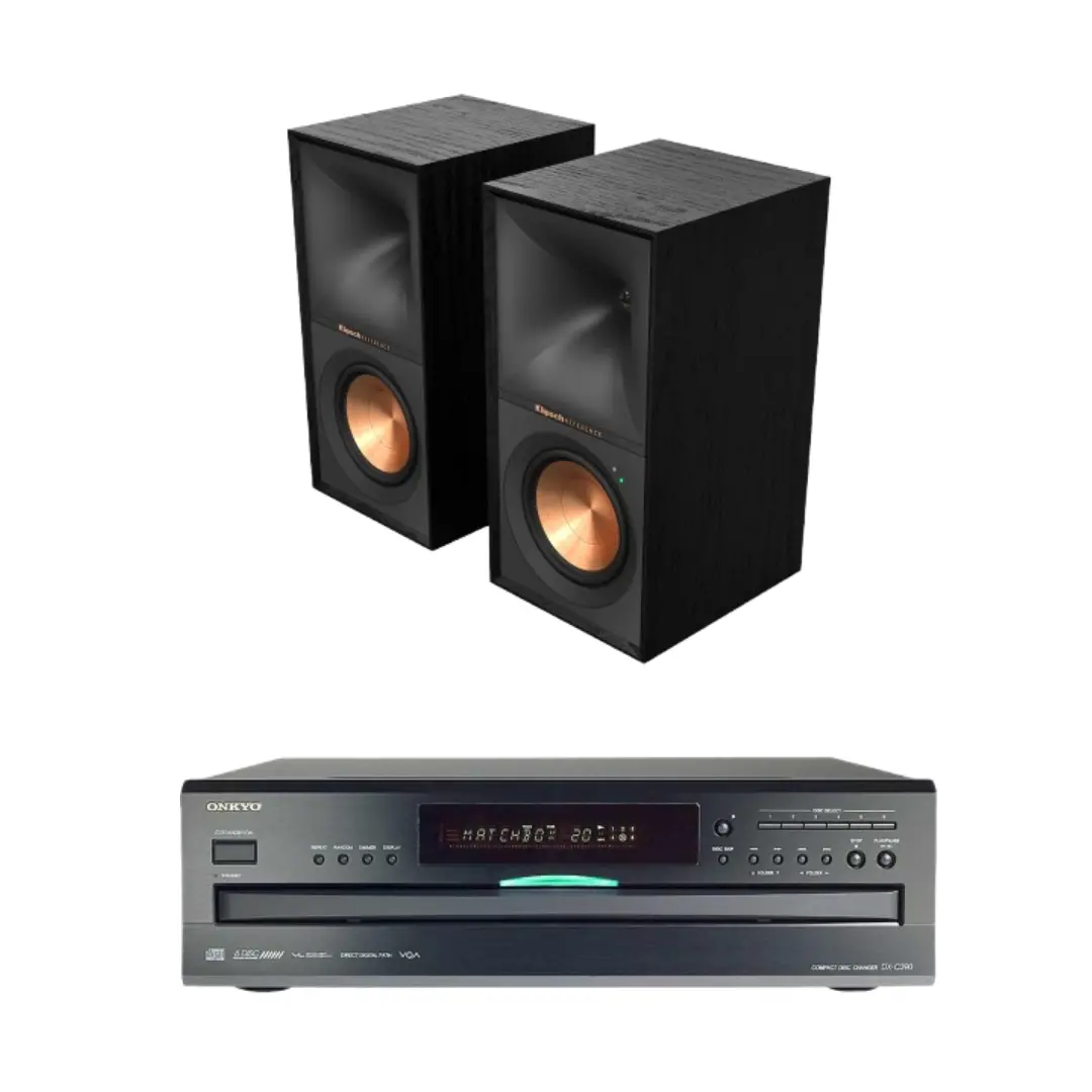 Klipsch R-50Pm Powered Bookshelf Speakers And Onkyo Dx-C390 6-Disc Carousel Cd Player 1