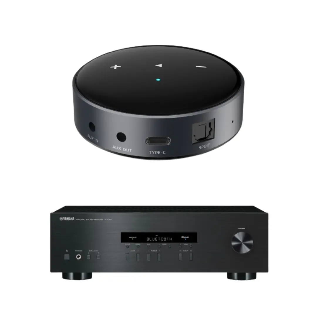 Wiim Mini Airplay2 Wireless Audio Streamer And Yamaha R-S202 2-Channel Stereo Receiver 1