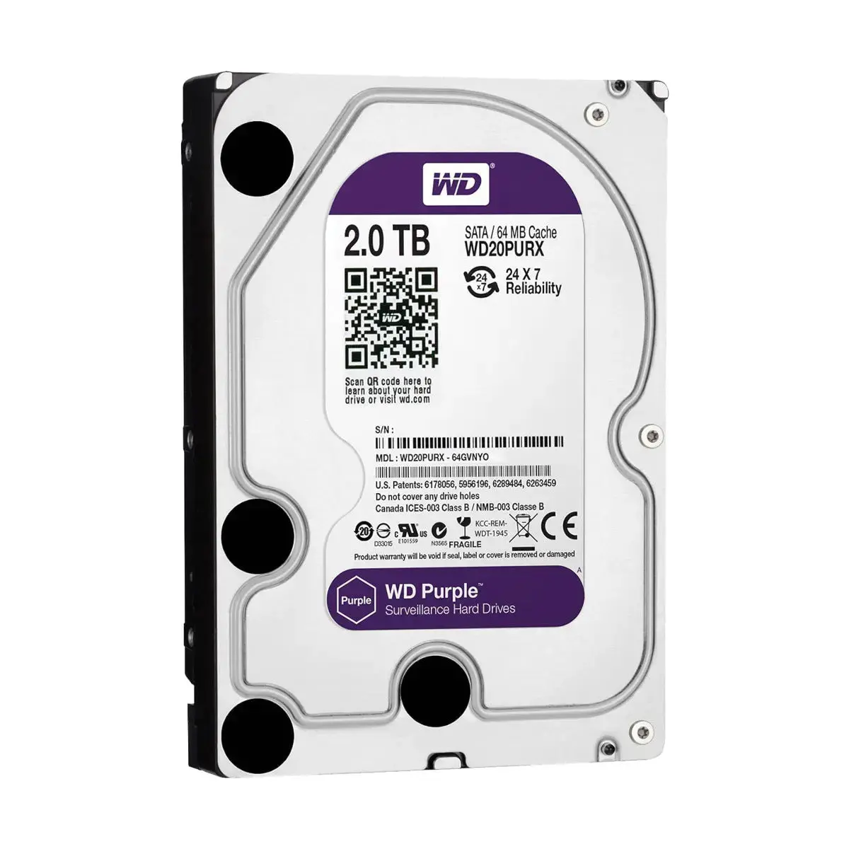 Wd Wd20purx Purple 2Tb Surveillance 3.5" Hard Disk Drive Class Sata Sata 6 Gb/S 1