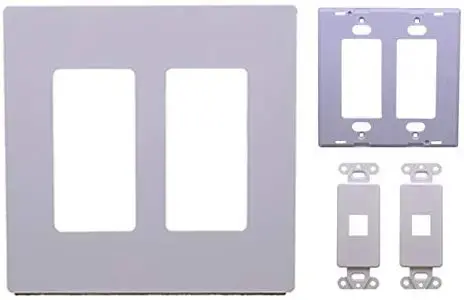 White 2-Gang 2-Port Screwless Keystone Jack Decora Wall Plate Insert 2