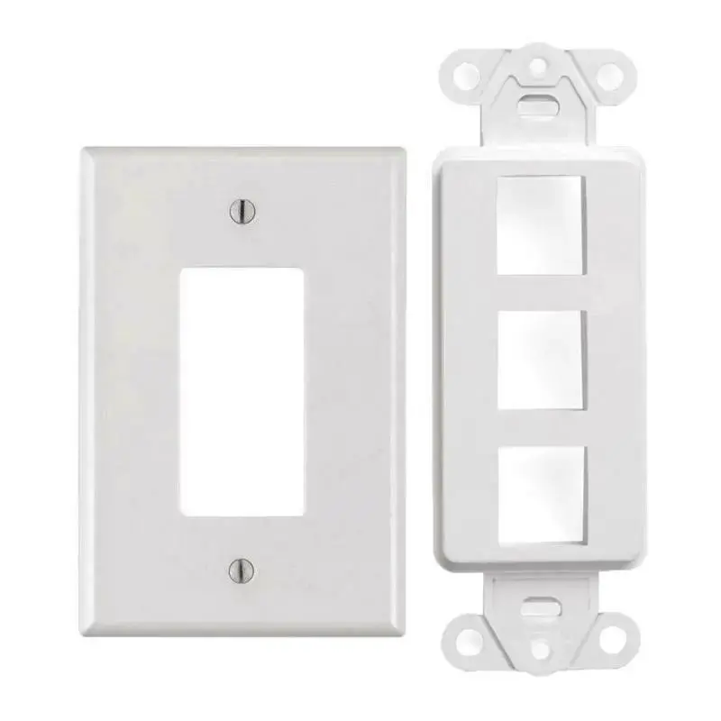 White 3-Port Decora Keystone Jack Wall Insert Cover Plate 1