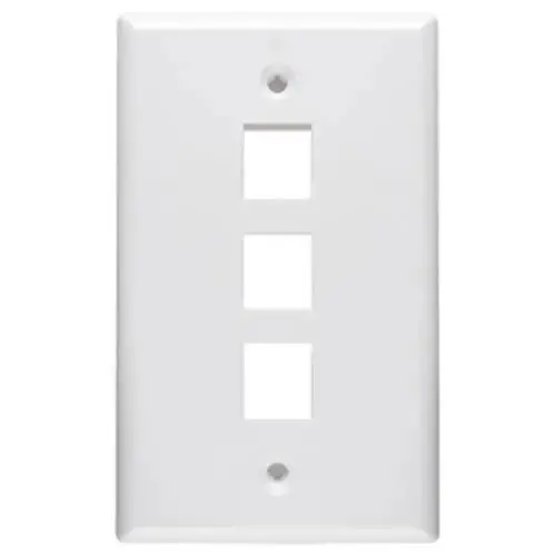 White 3 Port Hole Keystone Jack Flat Wall Plate 1