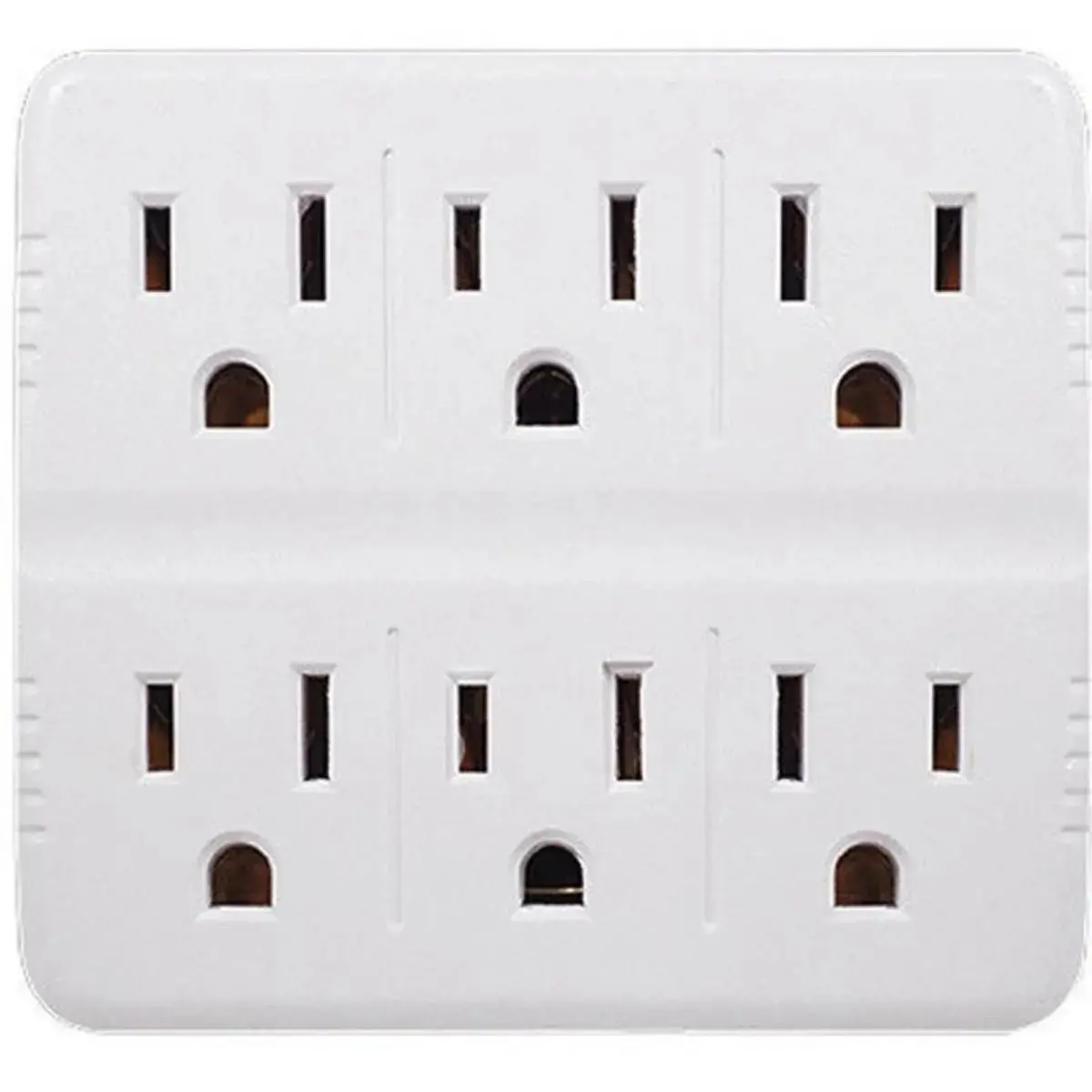 White 6 Outlet Wall Tap Adapter With Grounded Dual 3 Prong Ac Plug 15A 1