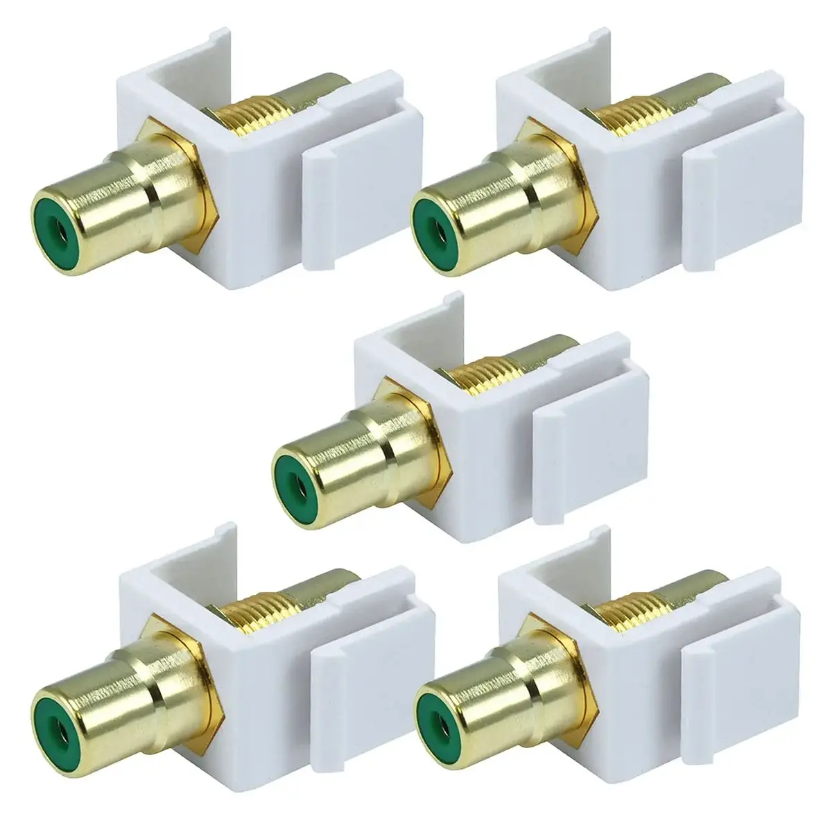 White Female Rca Keystone Jack Modular With Green, Red Or Yellow Center (5/Pack) 1