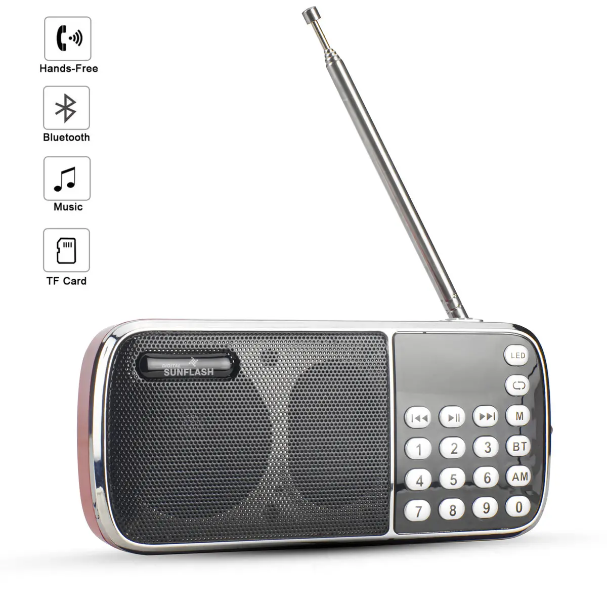 Digital Sunflash Z-135 Wireless Rechargeable Mini Am/Fm Radio W/ Bluetooth +Usb/Sd/Aux 1