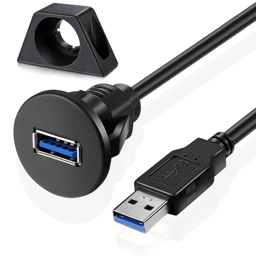 3Ft Usb 3.0 Male To Female Usb 3.0 Flush Panel Mount Extension Cable For Car Truck Boat Motorcycle Dashboard 1